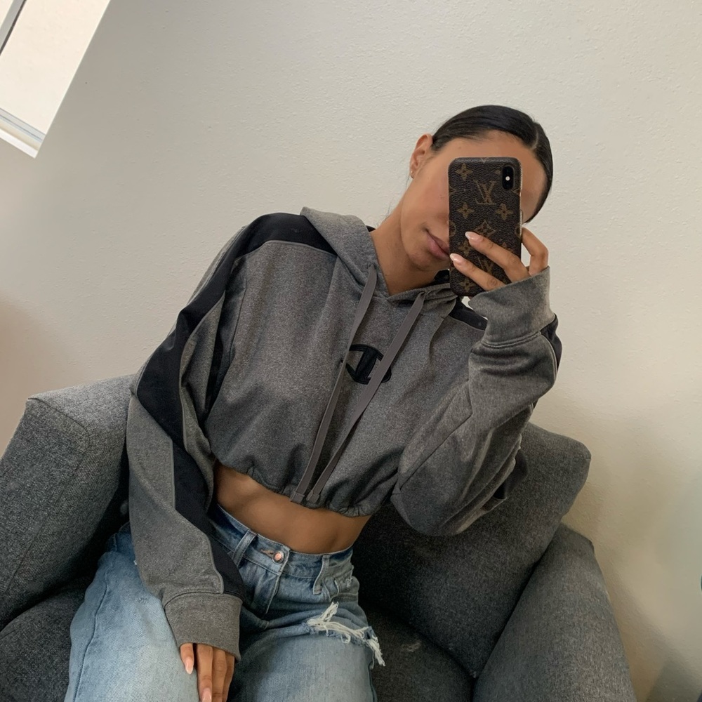 Charcoal champion drawstring crop hoodie